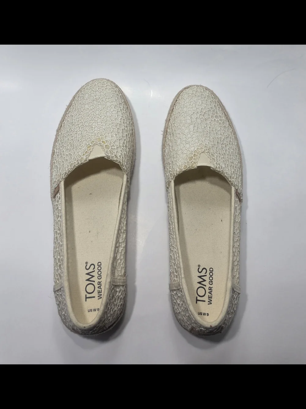 TOMS Valencia Espadrille Platform Slip On Flats Lace Cream Women’s Size 9 New